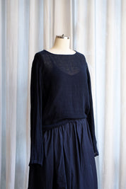 Metta Melbourne Lilly Top in Dark Navy Linen Gauze