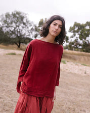 Metta Melbourne Sailor Linen Top in Merlot