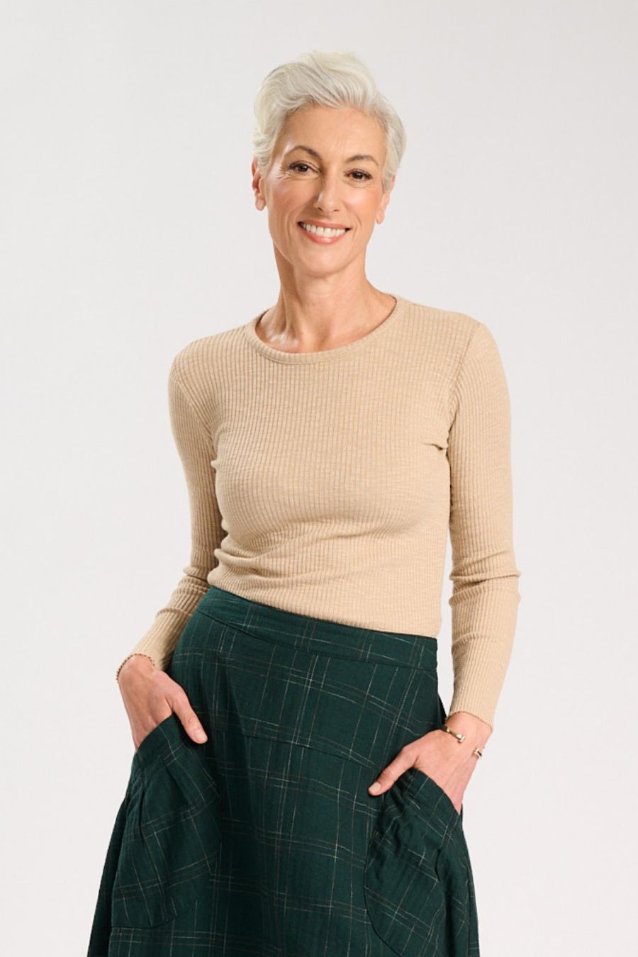 Olga De Polga Mila Ribbed Jersey Cotton Top in Beige