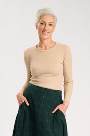 Olga De Polga Mila Ribbed Jersey Cotton Top in Beige