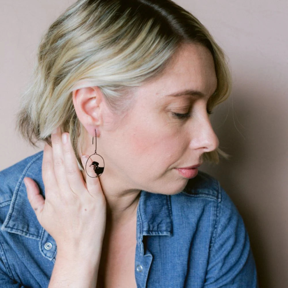 Mini Black Dachshund Earrings