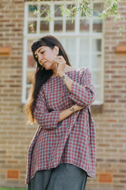 French Linen Tunic- Red Check