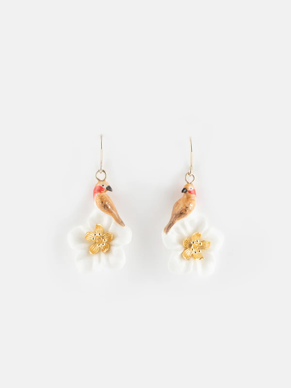 Nach Linnet Bird on Flower Porcelain Earrings