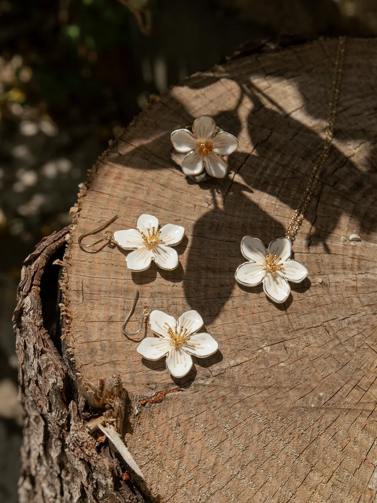 White Flower Pendant Earrings