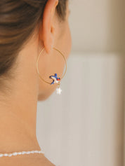 Nach Bijoux Swallow & Flower Hoop Earrings