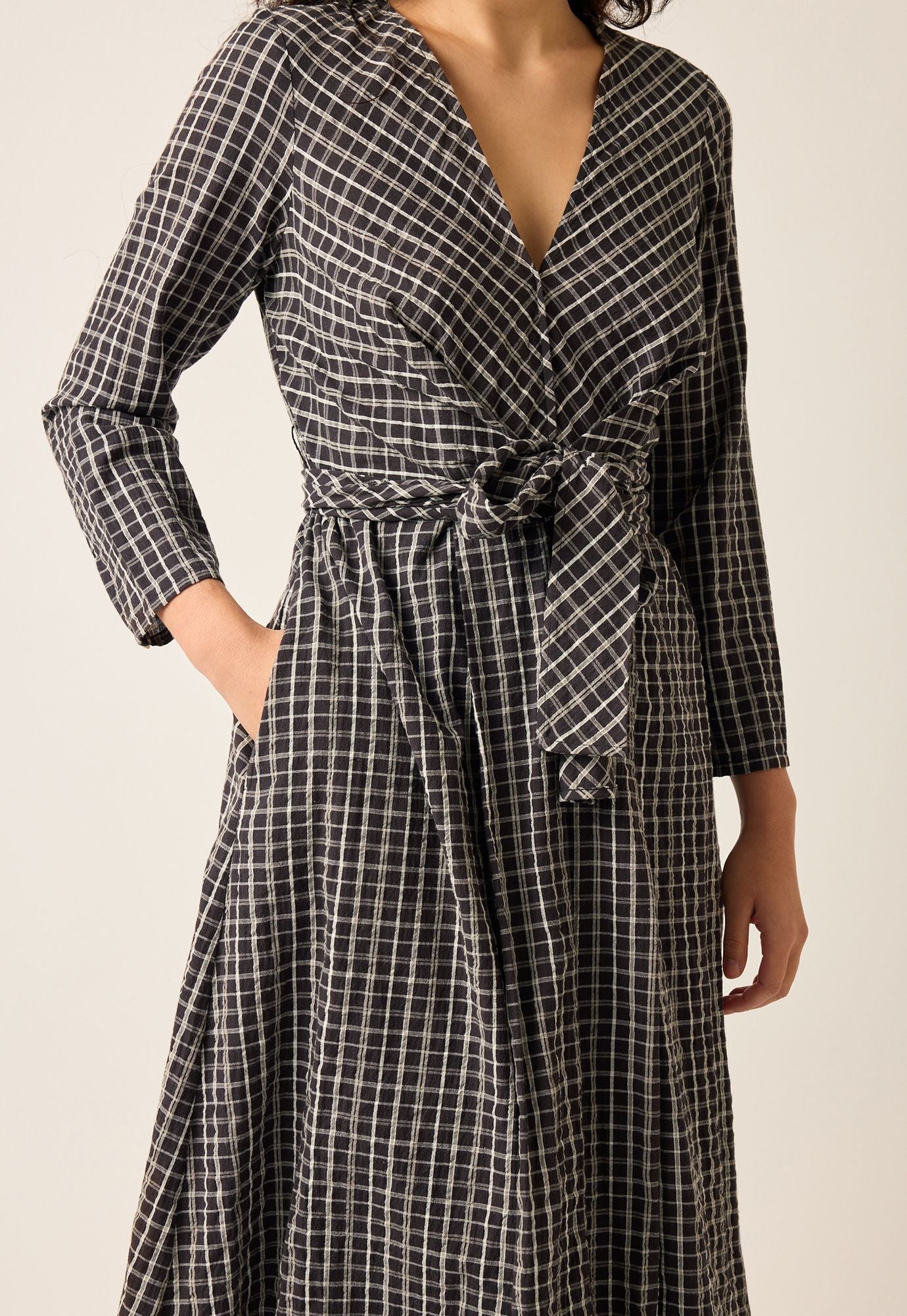 Lily Wrap Tie Dress- Smoky Check