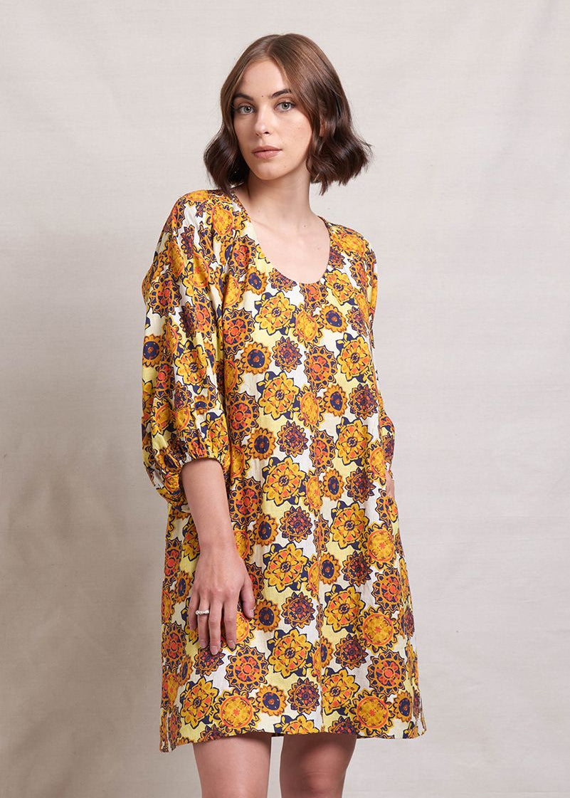 Neris Short Story Linen Dress- Marigold