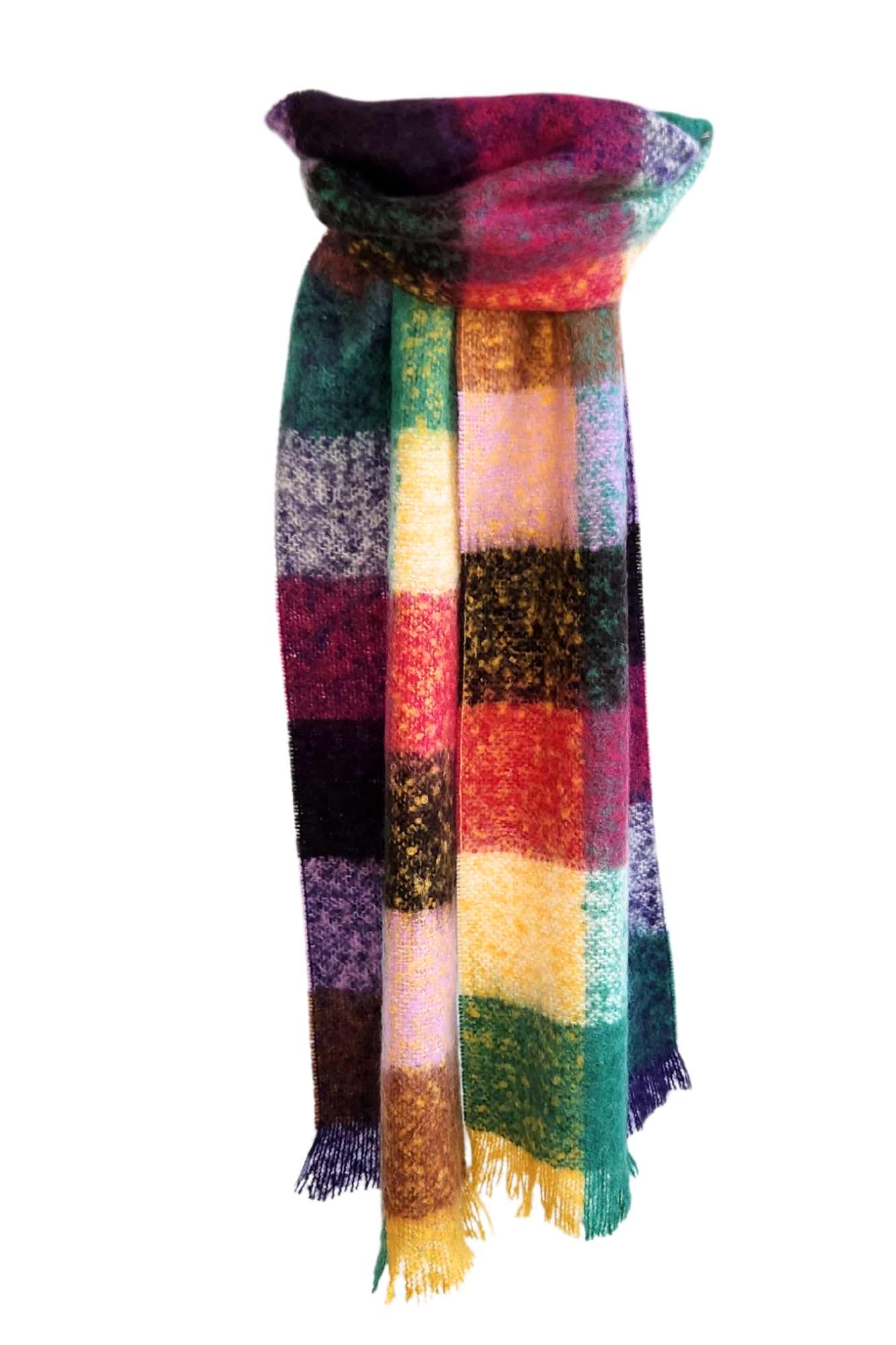Directions International Nobody Gets Me Mohair blend Check Scarf in Fuchsia