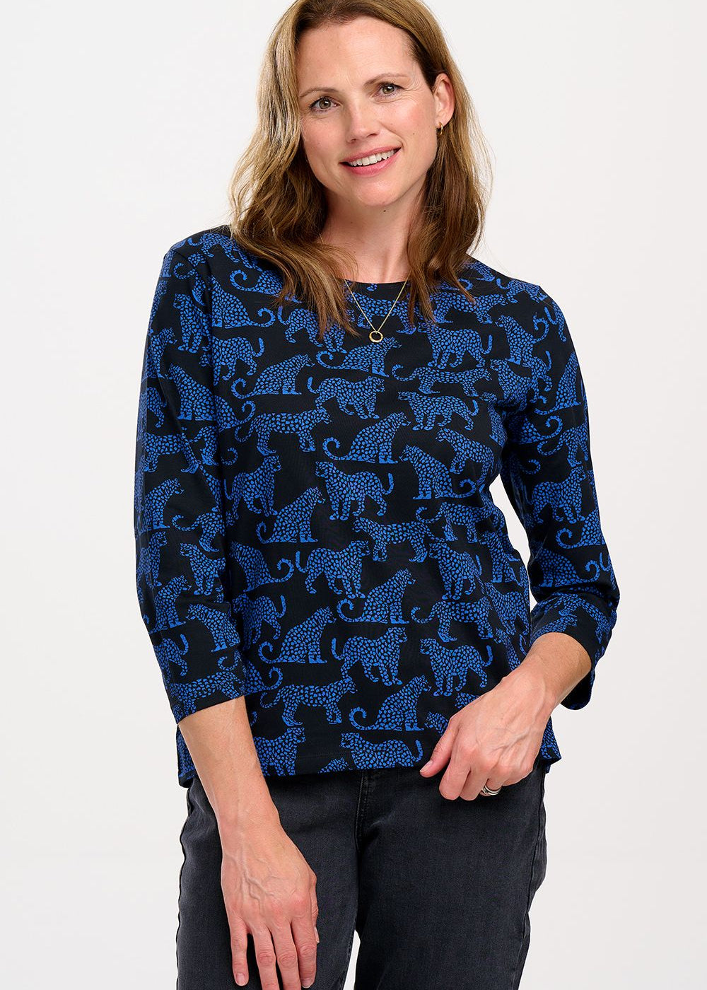 Sugarhill Brighton Noor Jersey Top in Blue Leopard Print