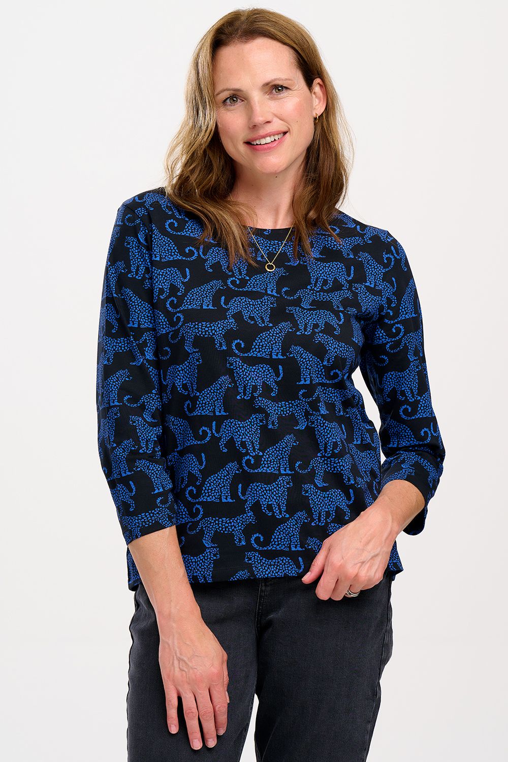 Sugarhill Brighton Noor Jersey Top in Blue Leopard Print