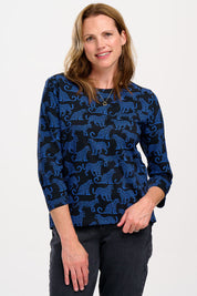 Sugarhill Brighton Noor Jersey Top in Blue Leopard Print