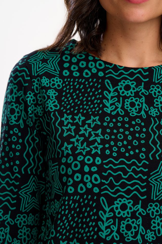 Noor Jersey Top- Doodle Checkerboard