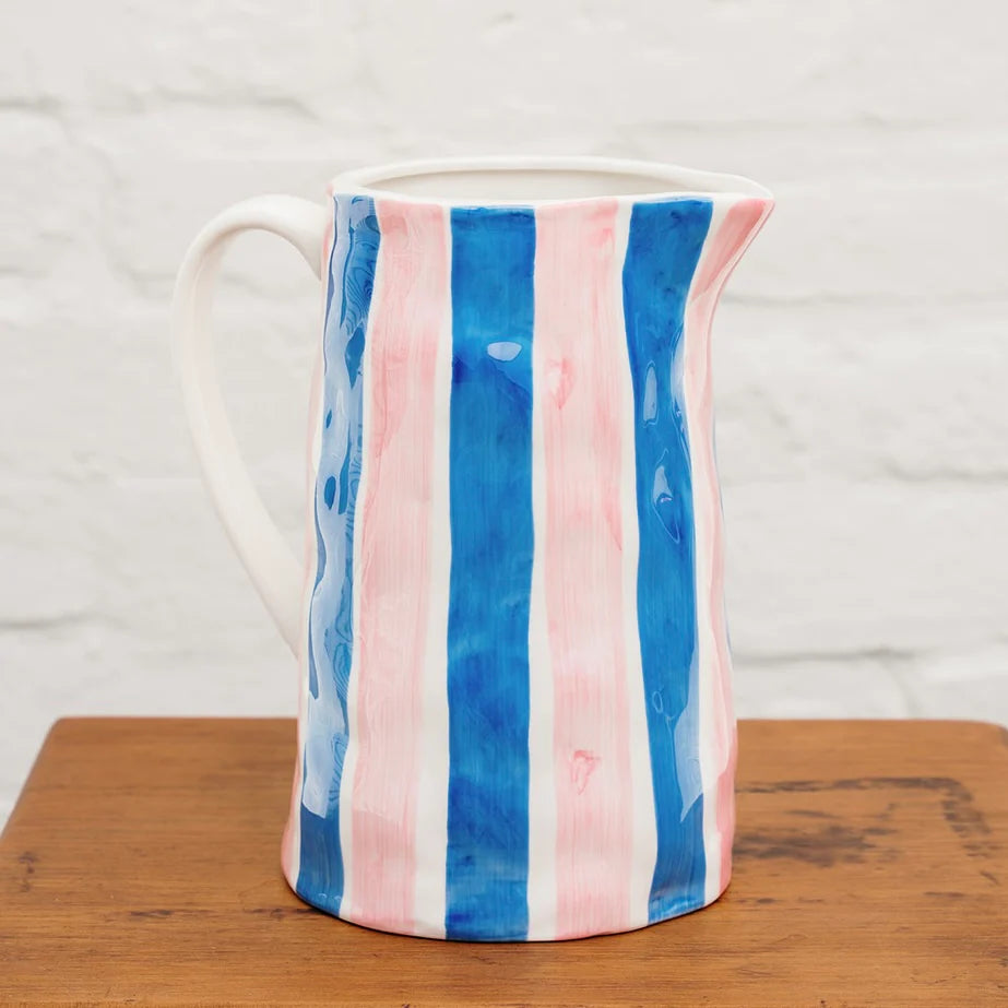 Noss & Co Medium Ceramic Jug in Pink & Blue Stripe