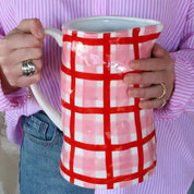 Medium Jug- Rose Pink & Red Gingham