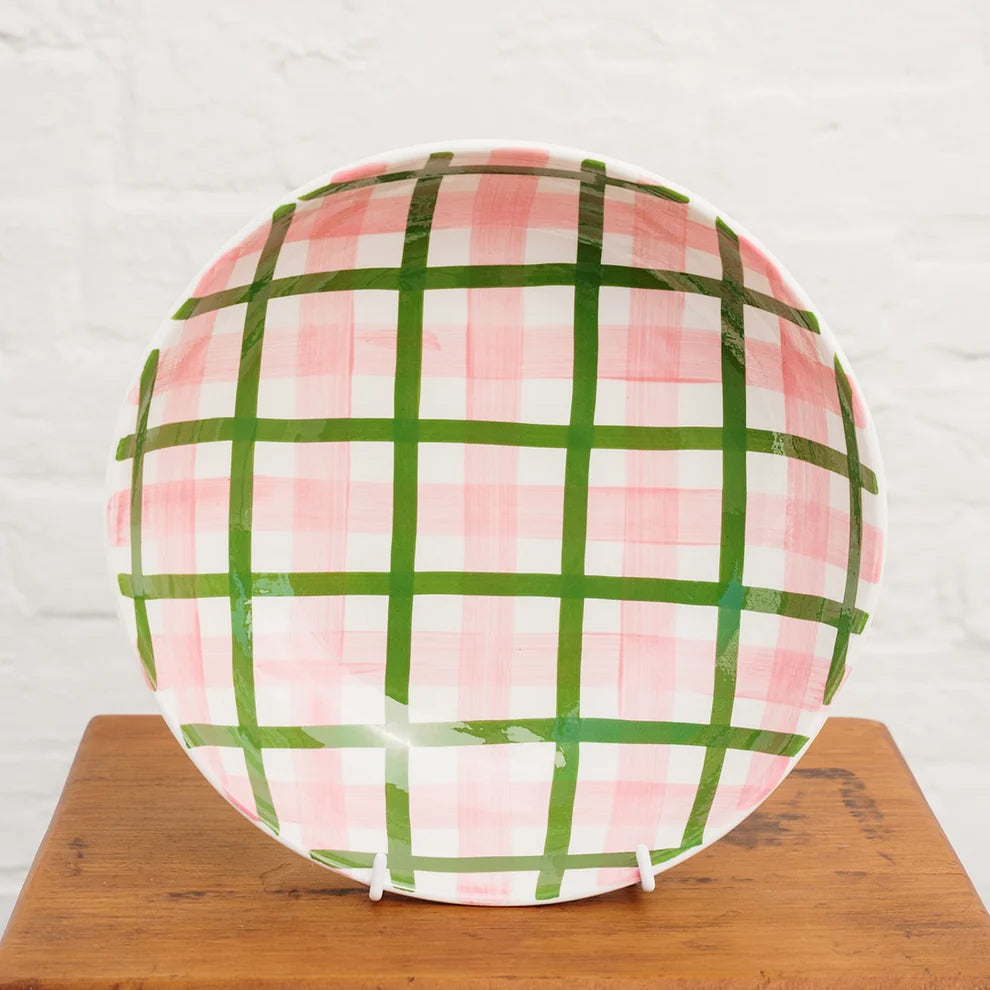Noss & Co Salad Bowl in Pink and Dark Green Gingham