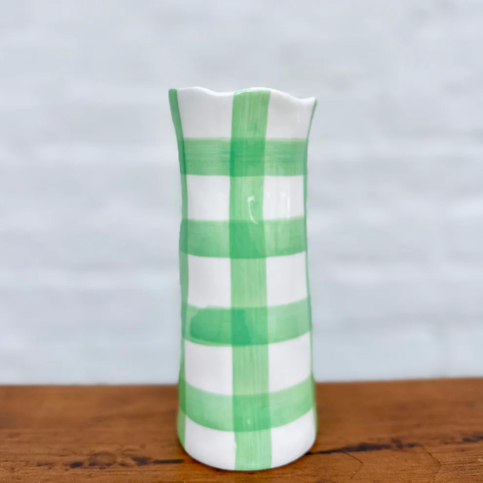 Noss & Co Small Ceramic Vase in Mint Gingham