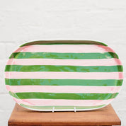 Noss & Co Oval Platter in Dark Green and Pink Stripes