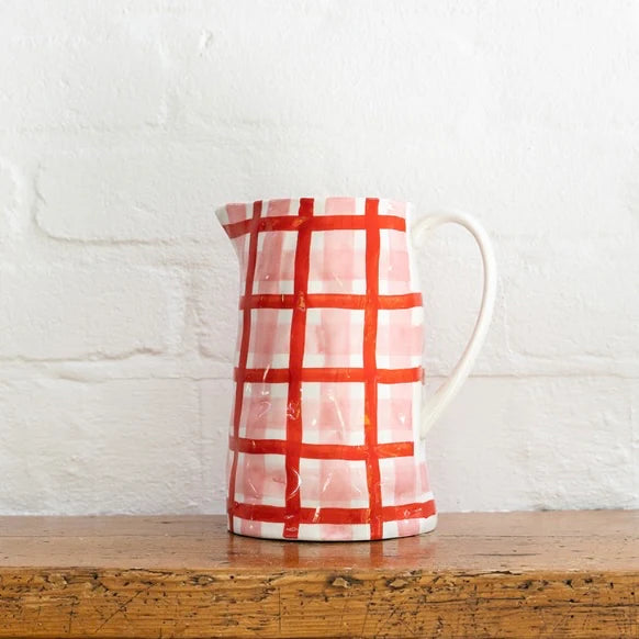 Noss & Co Medium Jug in ose Pink & Red Gingham