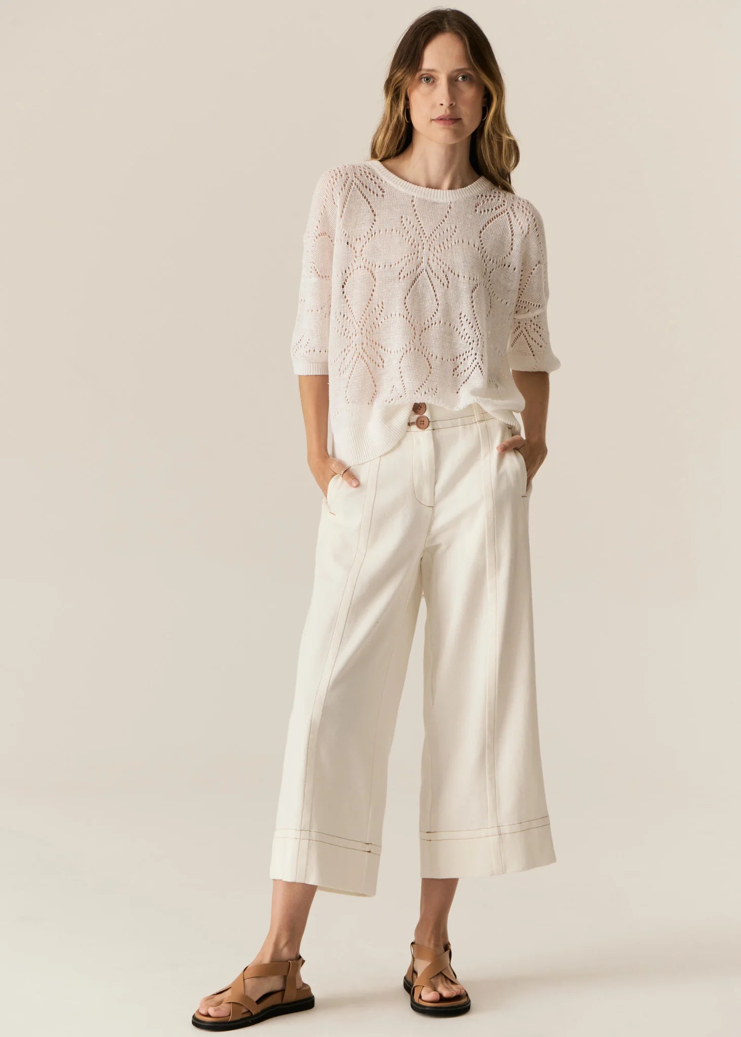 POL Carsen Crop Pant in Ecru
