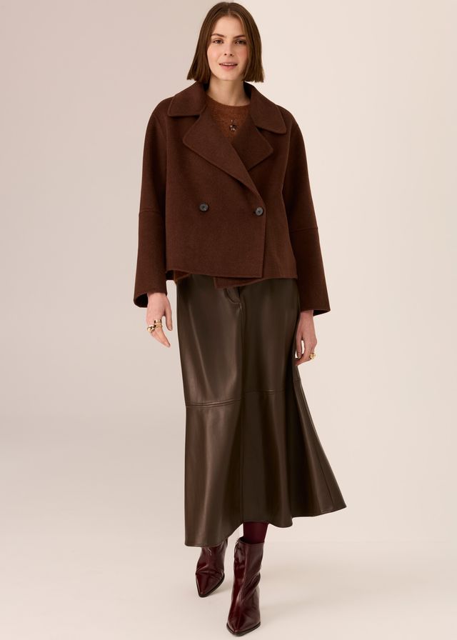 POL Cohen Cropped Coat in Walnut