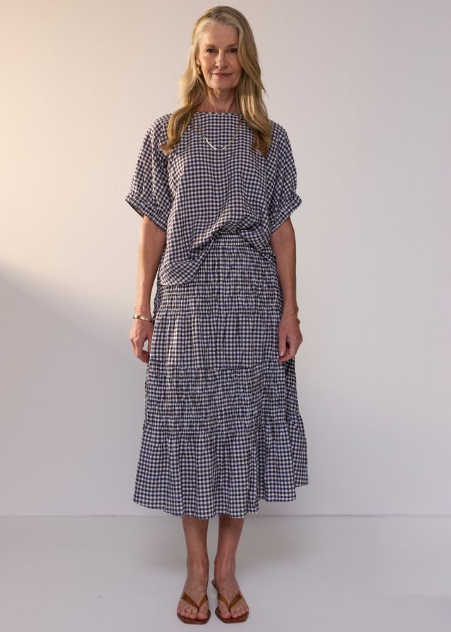 POL Clothing Mira Top Ink Gingham
