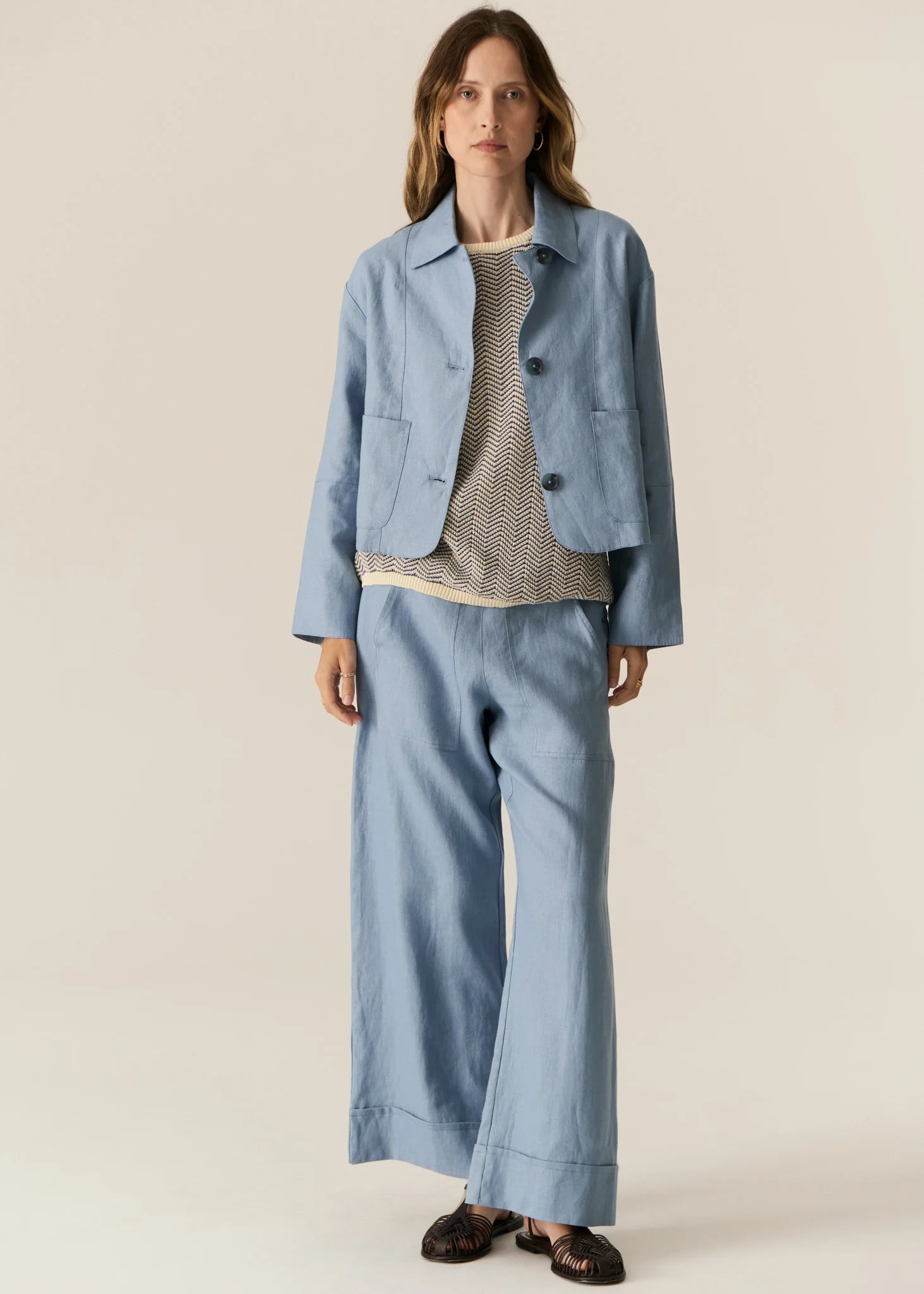POL- Saga Linen Jacket Blue