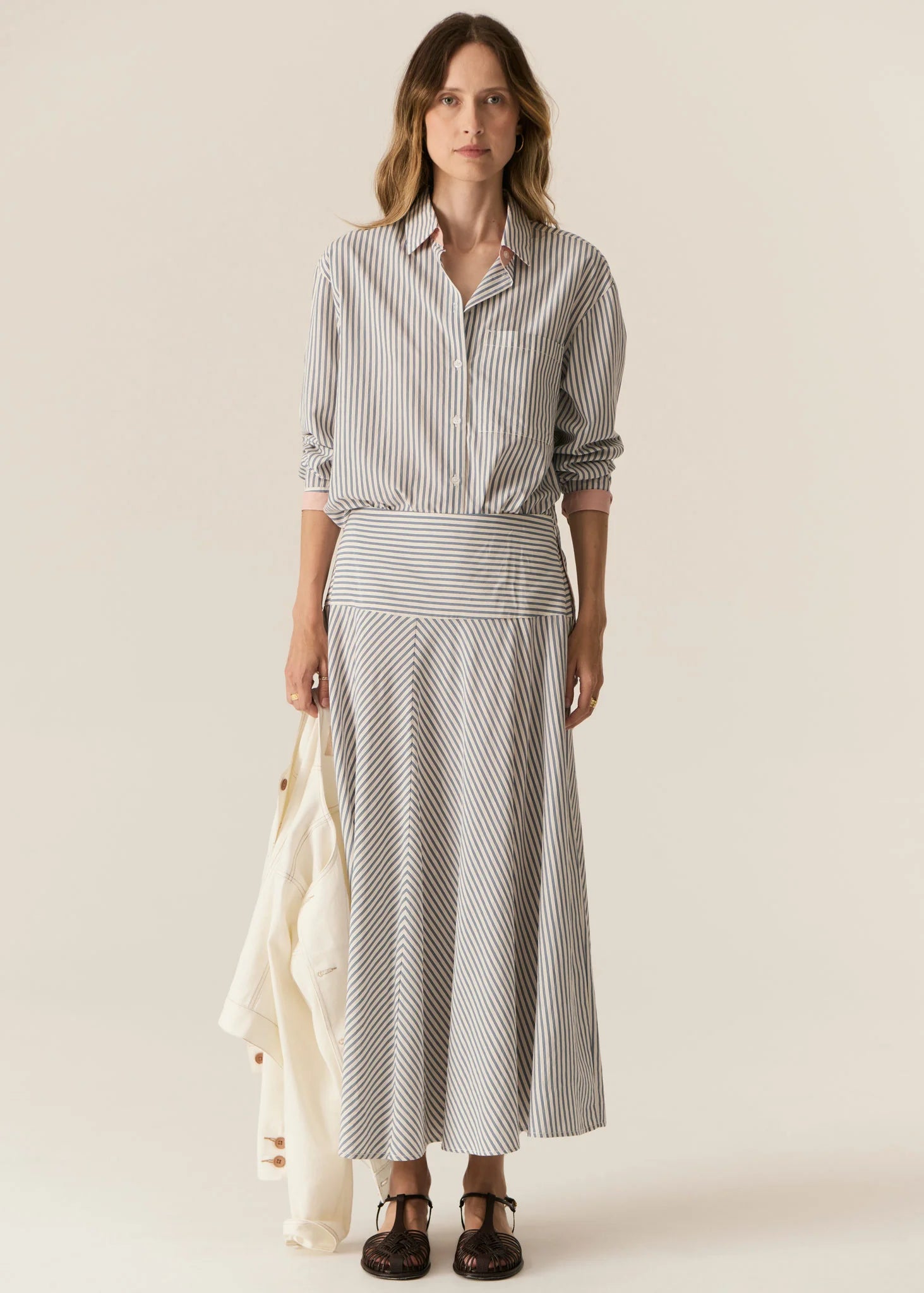 POL Vera long Sleeve Shirt in Blue Stripe