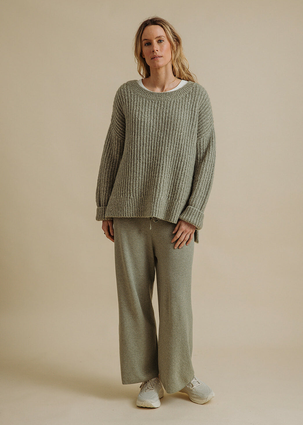 Talamaya Peace Crew Rib Pullover in Eucalypt