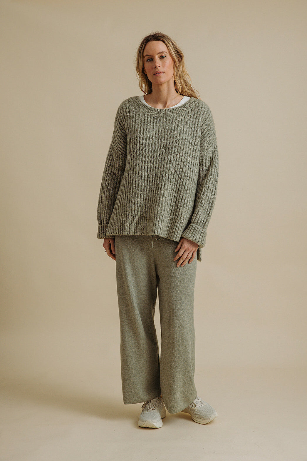 Talamaya Peace Crew Rib Pullover in Eucalypt