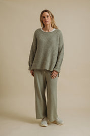 Talamaya Peace Crew Rib Pullover in Eucalypt