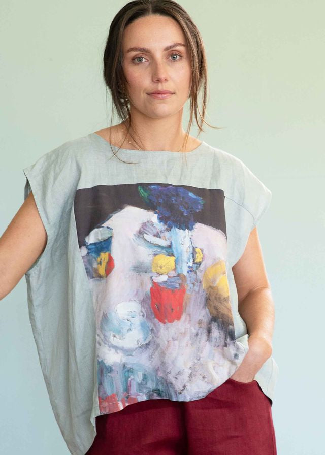 Lazybones Peggy Top in Moring Tea print