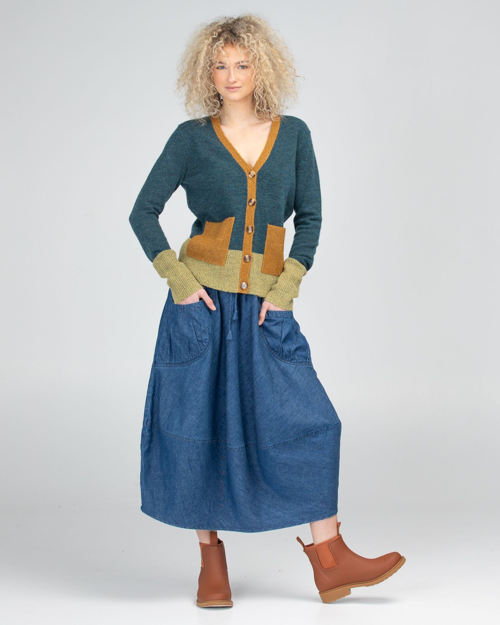 Poet Cardigan- Steel Blue
