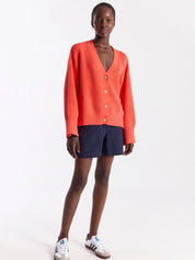 Pointelle Stitch Detail Cardi- Coral