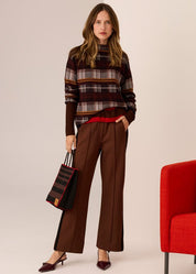 POL Clothing Quinn Check Knit in Ink/Choc Multi