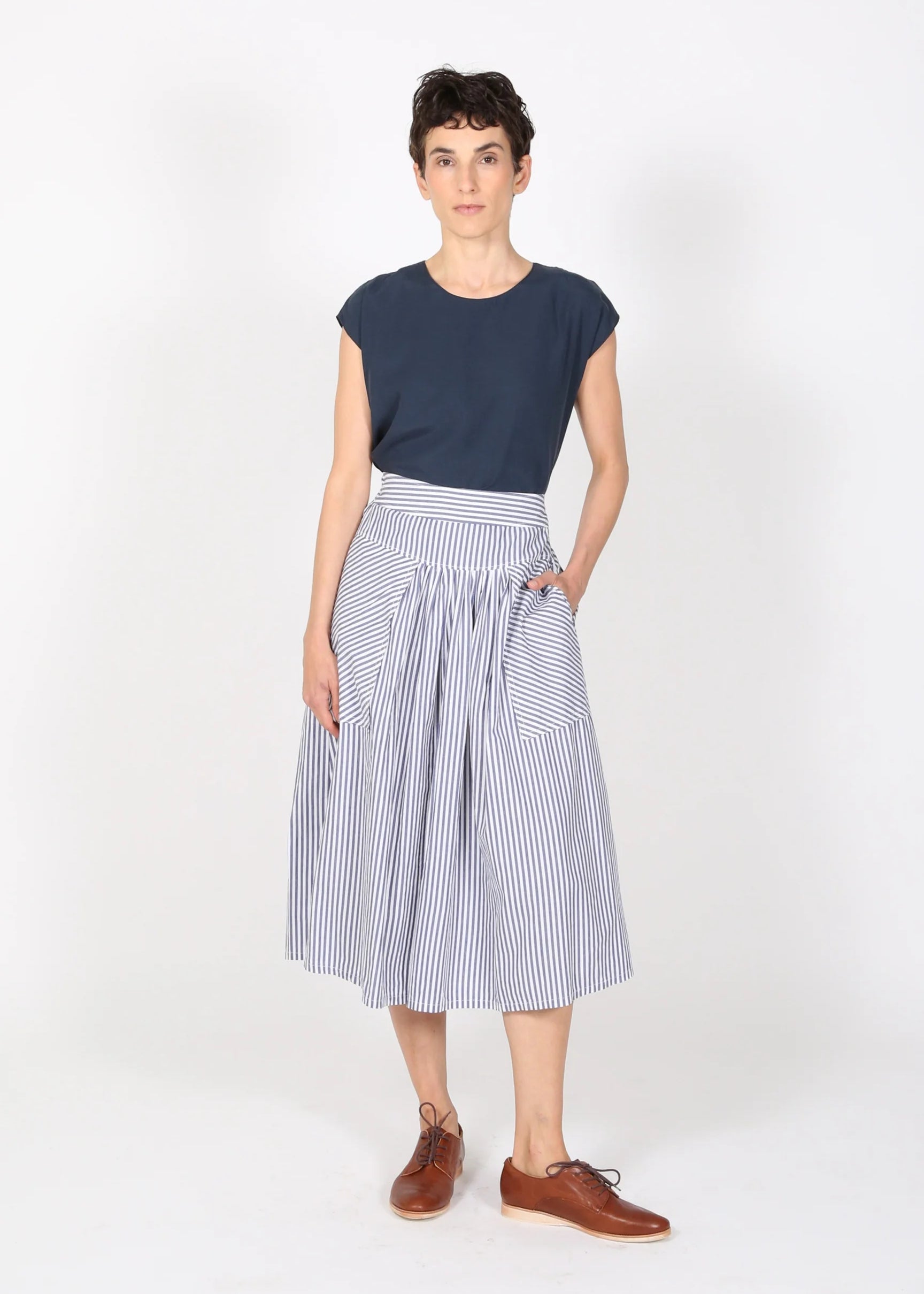 Olga de Polga Raya Stripe Skirt in Navy Blue