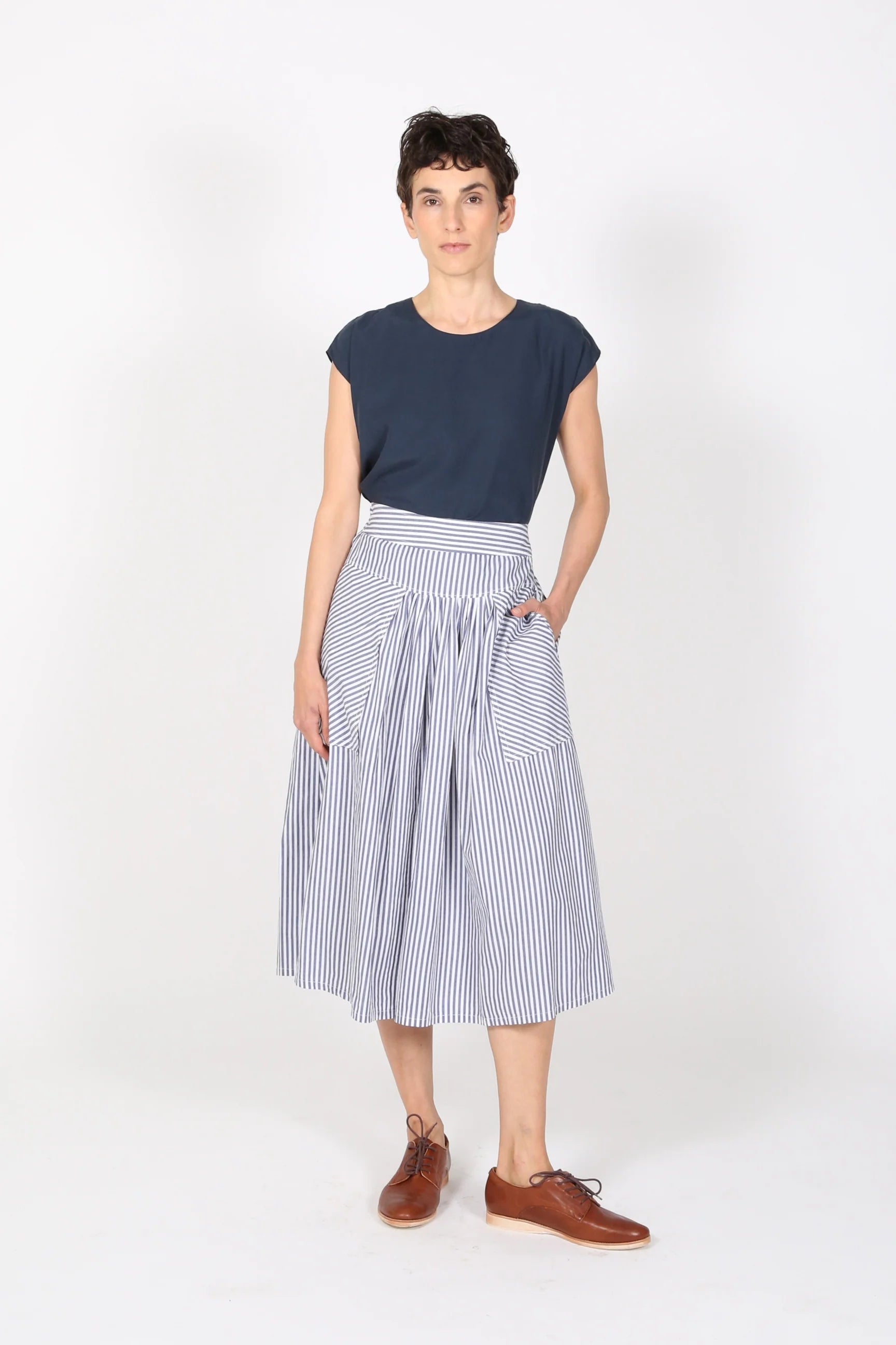 Olga de Polga Raya Stripe Skirt in Navy Blue