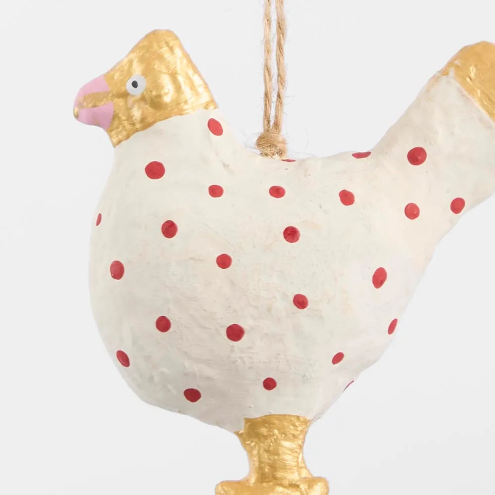 Mache Red Spotty Chicken Decoration