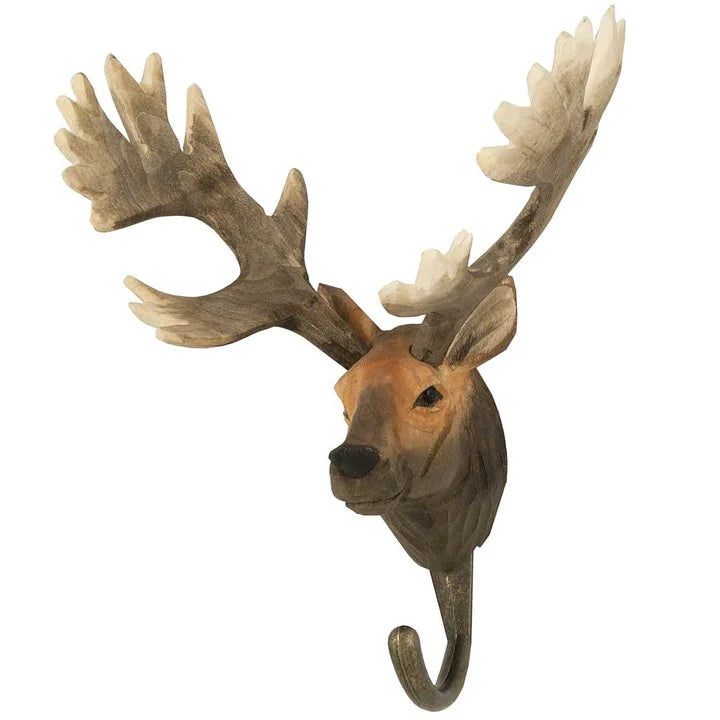 Wildlife Garden Hand Carved Wooden Hook Red Deer