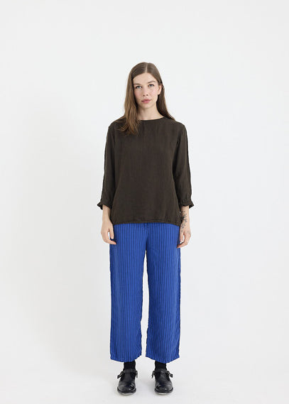 Metta Melbourne Remi Jean Pant- Light Linen Ticking Stripe- French Blue