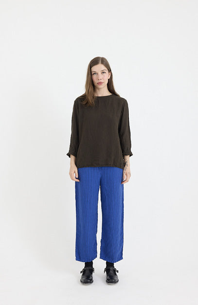 Metta Melbourne Remi Jean Pant- Light Linen Ticking Stripe- French Blue