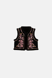 Renee Reversible Velvet Vest- Black