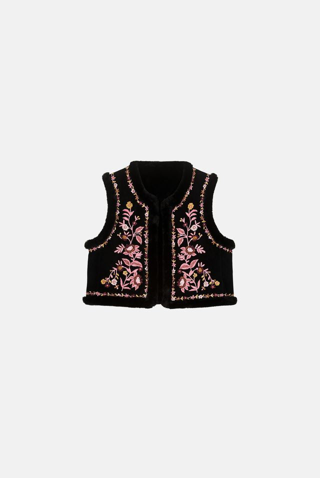 Renee Reversible Velvet Vest- Black