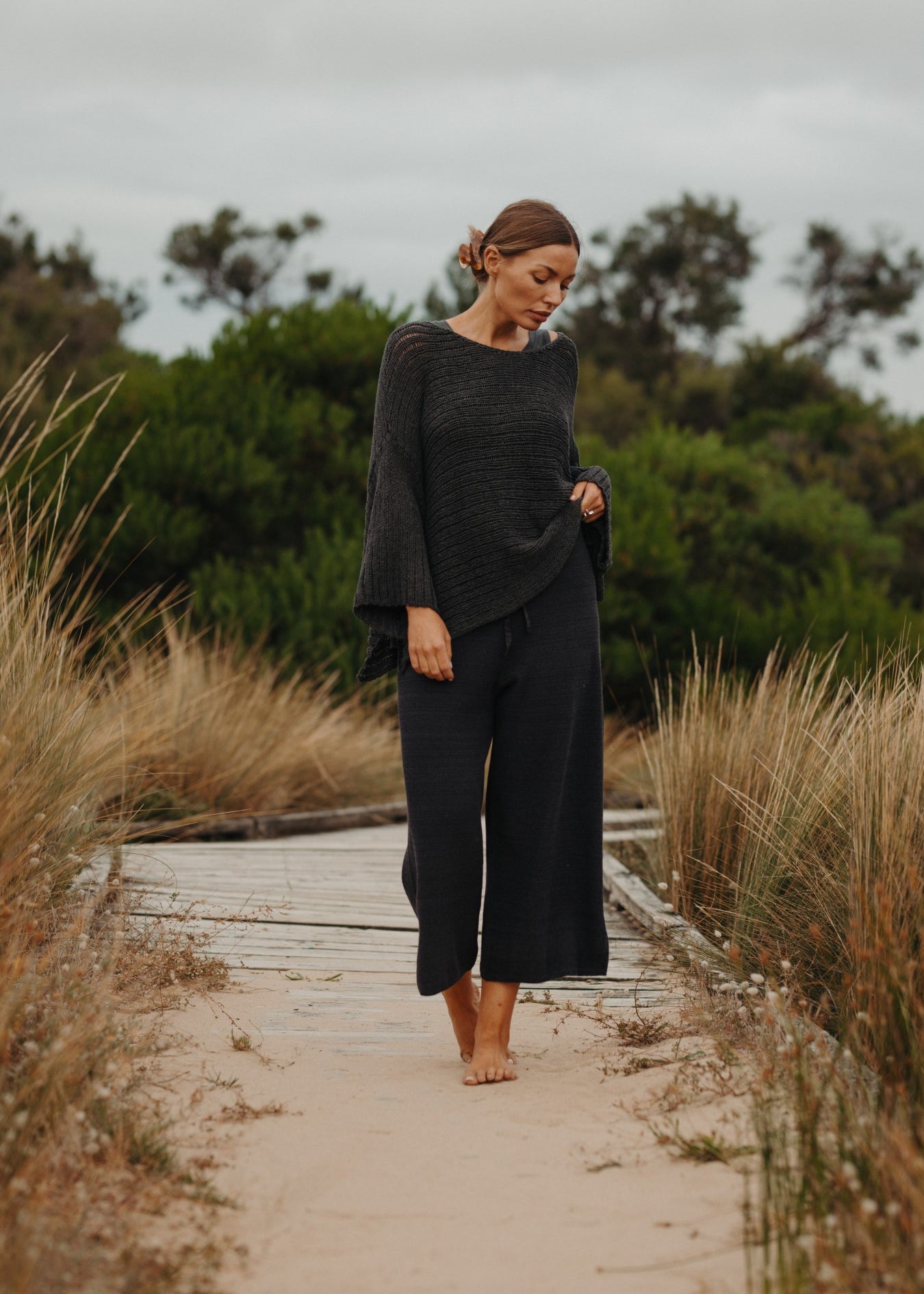 Talamaya Retreat Cotton Twist Pant Black Sand x Deep ocean