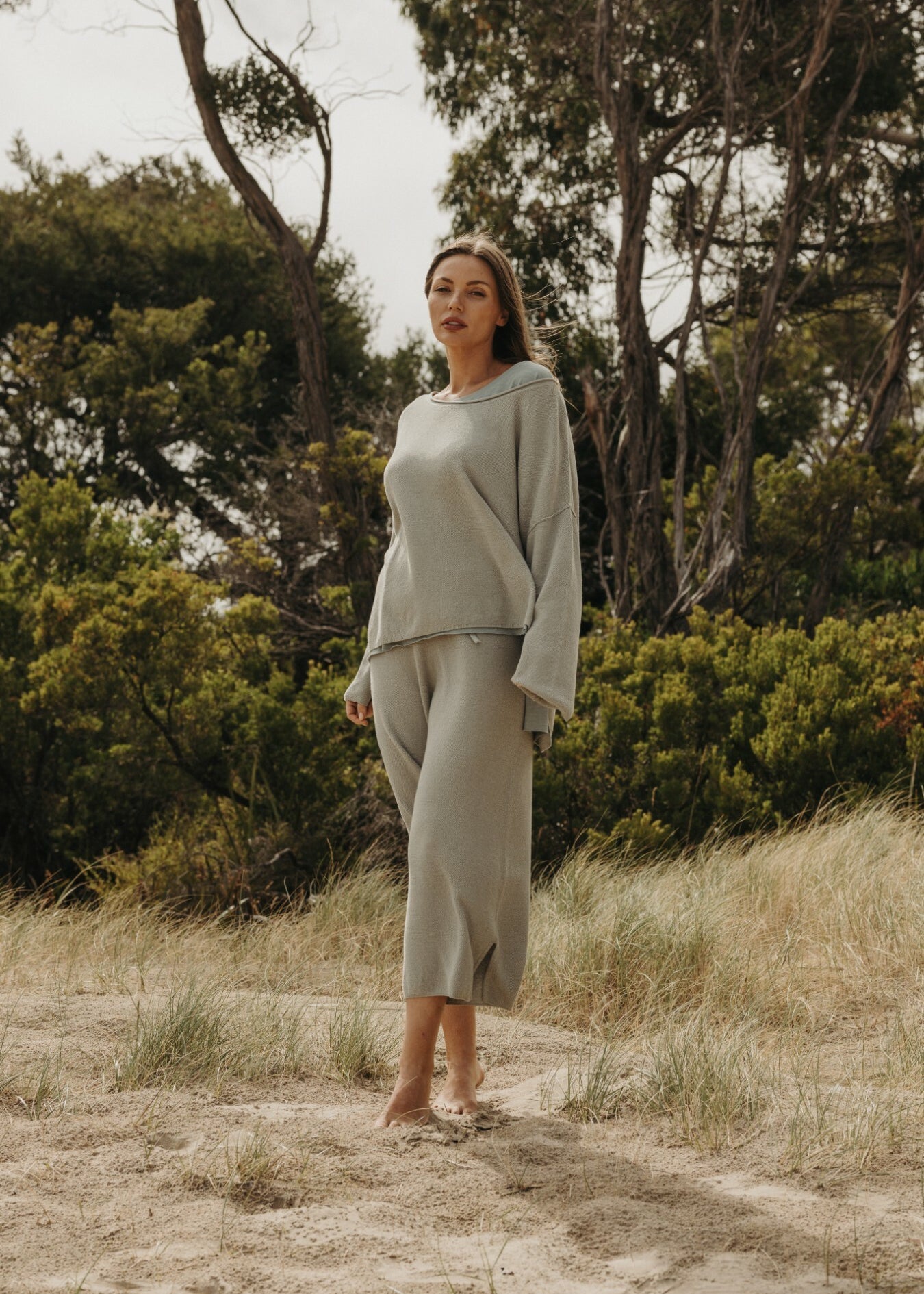 Talamaya Retreat Cotton Pant in Thyme Combo