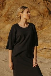 Talamaya Retreat Cotton Twist Tee Pullover in Deep Ocean