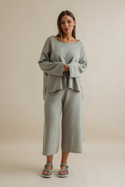 Talamaya Retreat Cotton Twist Pullover in Thyme Combo