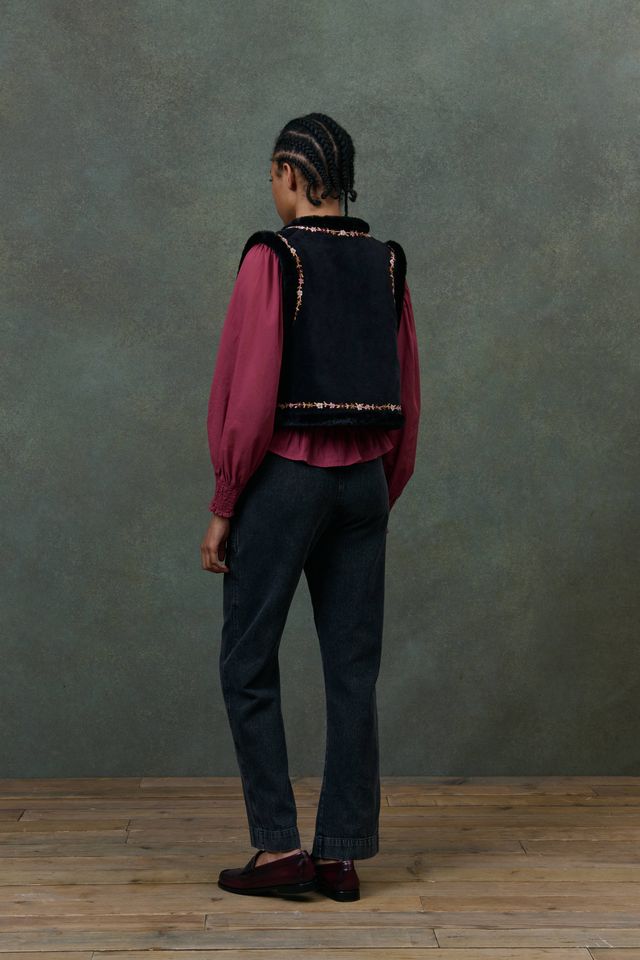 Renee Reversible Velvet Vest- Black