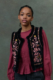 Renee Reversible Velvet Vest- Black