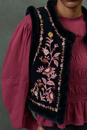 Renee Reversible Velvet Vest- Black
