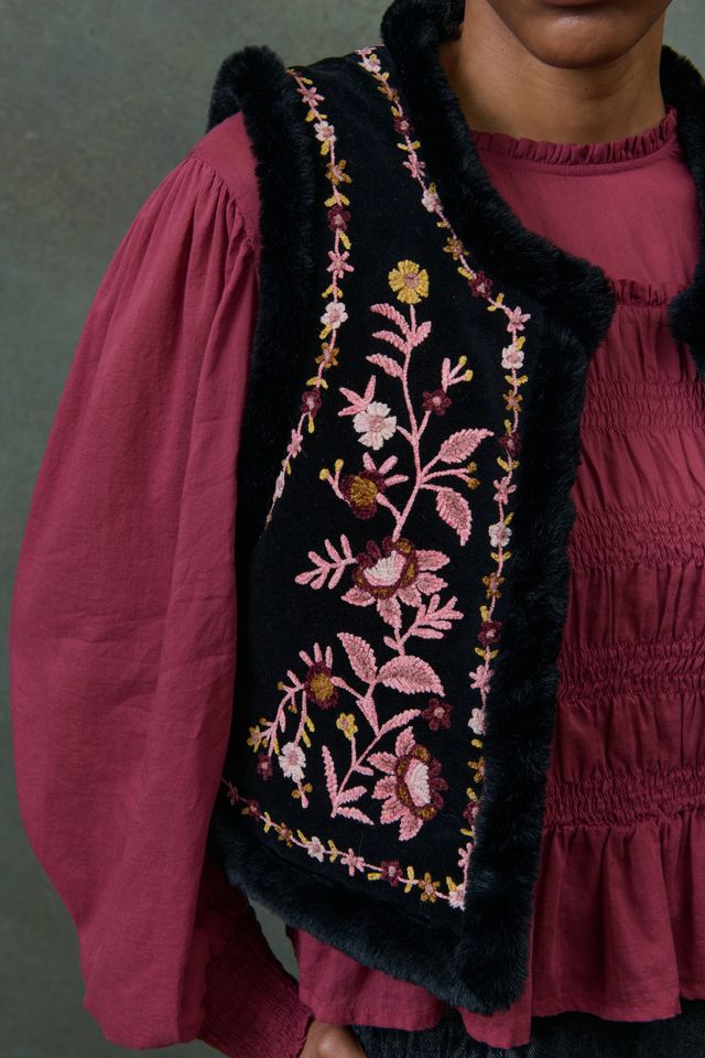 Renee Reversible Velvet Vest- Black